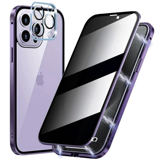 Decase for iPhone 14 Pro Max,iPhone 14 Pro Max Full Body Case with Privacy Screen Protector & Camera Lens Protector,Tempered Glass Magnetic Metal Bumper Phone Case Cover,Purple