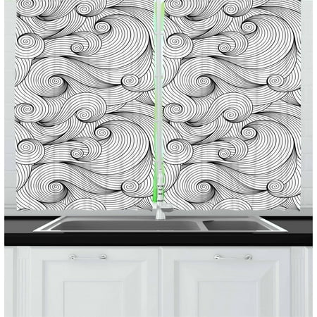 Black And White Curtains 2 Panels Set Doodle Design Abstract