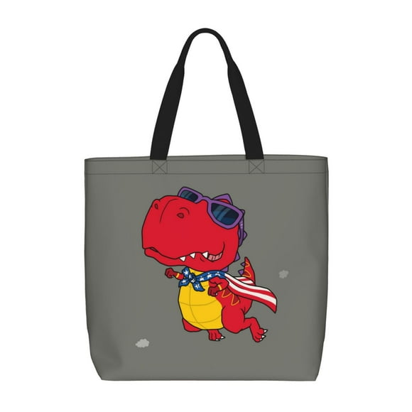 Saiise Dinosaur Super Hero Cartoon Print Tote Bag for Women Large Capacity Zipper Shoulder Bag for Shopping School Work with Inner Pocket