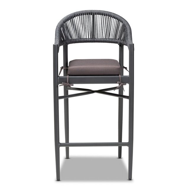 Bowery Hill Grey Finished Rope and Metal Outdoor Bar Stool
