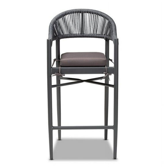 Baxton Studio Grey Finished Rope and Metal Outdoor Bar Stool
