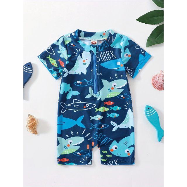 Maillot de Bain à Motif « Grand Requin » pour Tout-Petit, Maillot Extensible à Manches Courtes, Maillot de Bain pour Bébé Garçon pour Vacances à la Plage