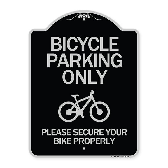 SignMission Designer Series Sign - Bicycle Parking Only Please Secure Your Bike Properly Sign | Black & Silver 18" x 24" Heavy-Gauge Aluminum Architectural Sign | Made in the USA
