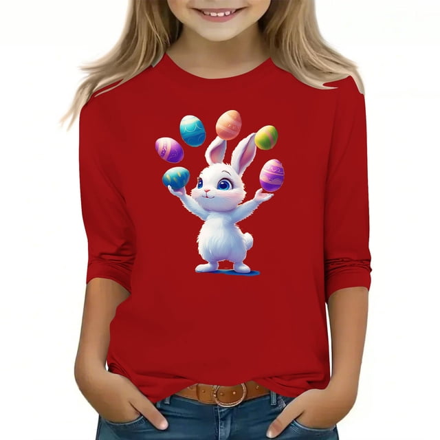 Lovzfmll T-Shirt Unisexe à Manches 3/4 pour Enfants, Col Rond Décontracté pour Petites Filles 150