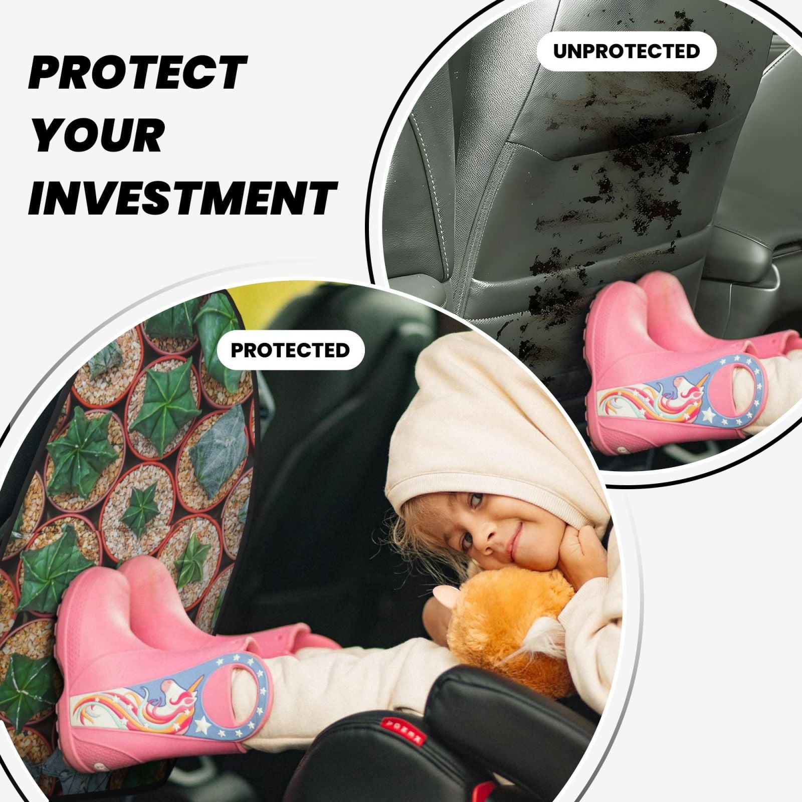 Xecao Cactus 4 Pattern Car Seat Back Protector 2 Pack Large Capacity Pocket, Kick Mats Back Seat Protector