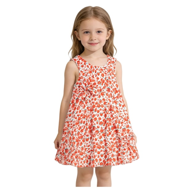 Vestido de Verano de Niñas sin Mangas Floral Cuello Redondo Falda de la Princesa para la Fiesta