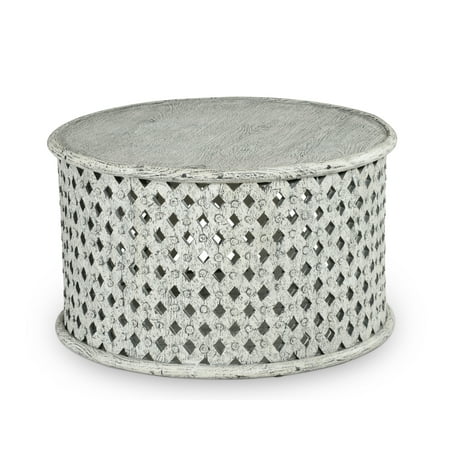 Steve Silver Samir Round Wood Coffee Table, Aged Alabaster White