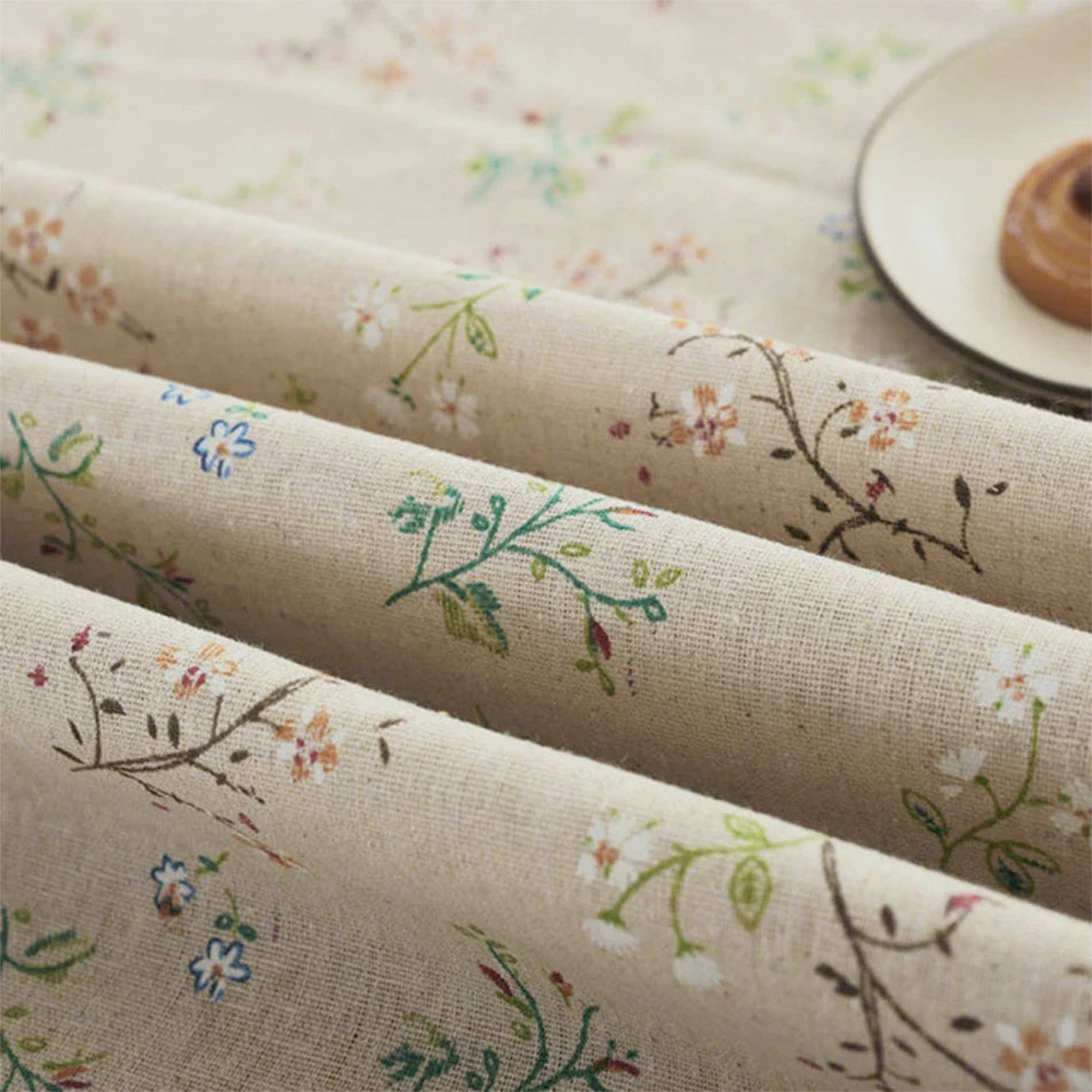 TURKIO 2 Panel Farmhouse Floral Linen Semi- Blackout Curtains,84 inches, Beige,for Living Room