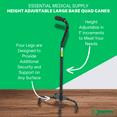 thumbnail image 3 of Essential Medical Supply Large Base Quad Cane in Black - 4 Prong Base and Rubber TipsBrand owner, 3 of 6