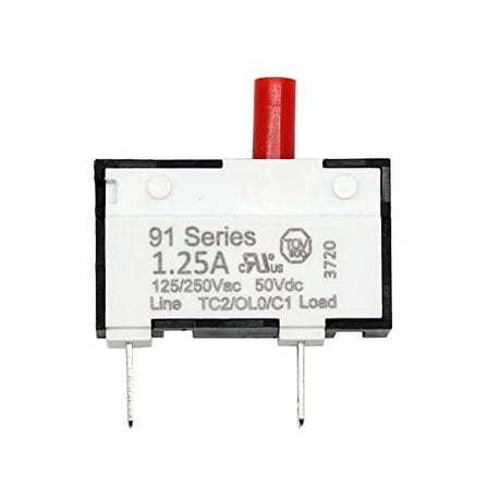 KUOYUH USA 1.25 Amp 125/250VAC 32/50VDC 91 Series Push-to-Reset Thermal Overload Protector Circuit Breaker (1 Pack)