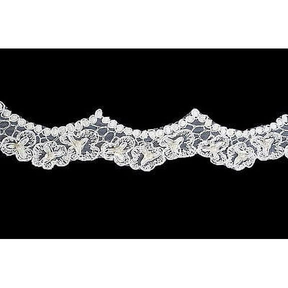 Lily 1-7/8" White Bridal Rayon Corded Embroidered Beaded Sequins Fine Lace Trim