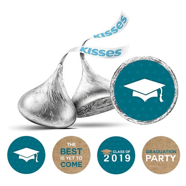 Darling Souvenir Candy 190 Pcs Graduation Theme Stickers DIY Chocolate Labels-Teal Blue & Brown(Burlap)