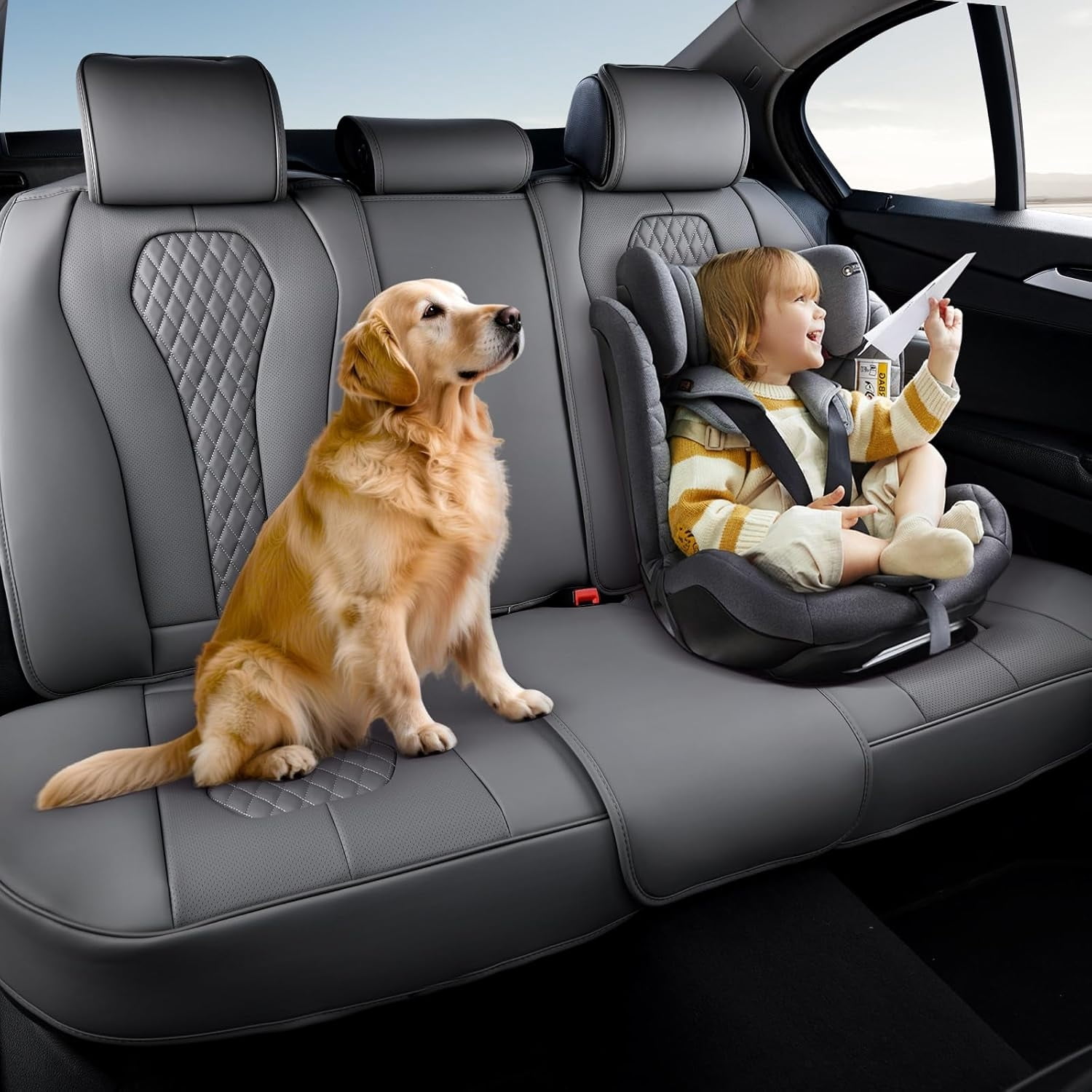 2007-2025 Car Seat Cover for Lexus ES350, Gray Car Seat Covers, Waterproof Leather, 5 Piece Full Set, Easy to Clean and Install, Non-slip, Suitable for All Seasons, Beautify the Interior of Old Cars