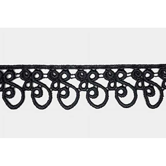Altotux 1.25" Embroider Floral 12 Color Venice Lace Trim Guipure Trimming 2 Yard (Black)