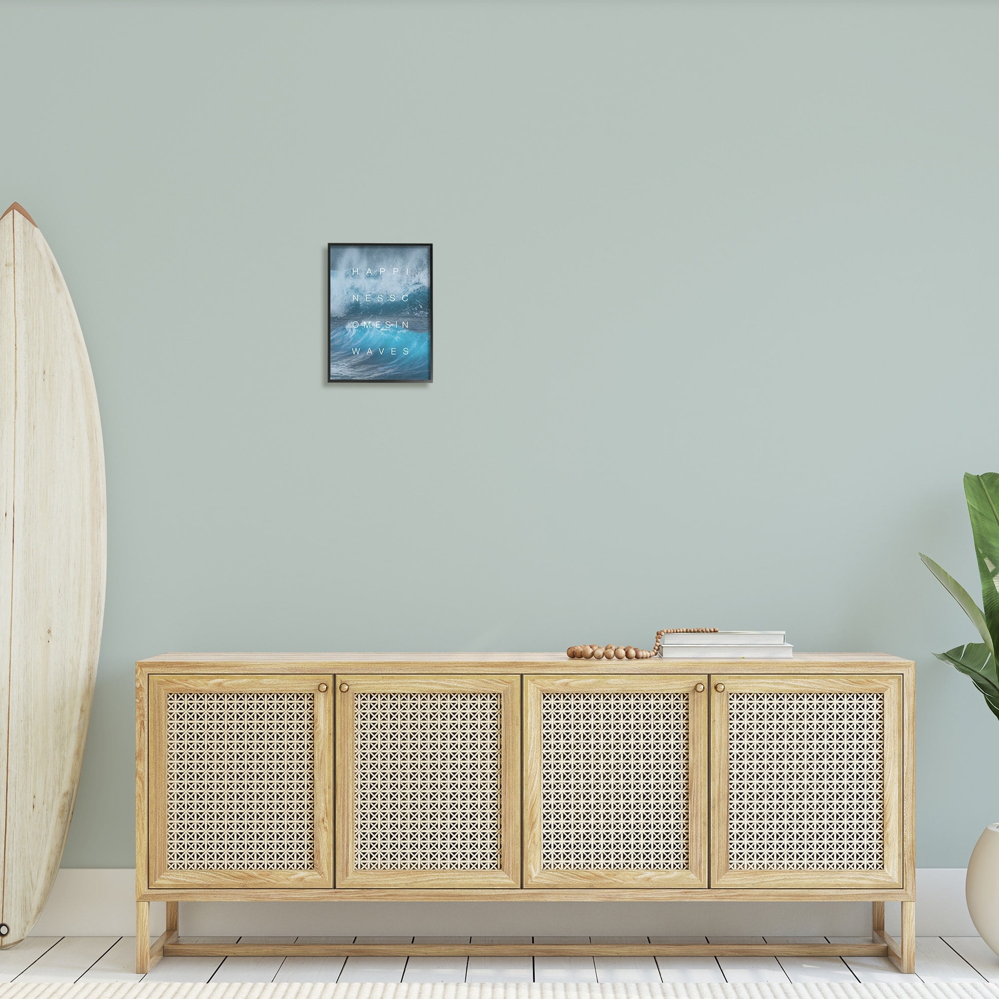 Stupell Industries Happiness Comes in Waves Nautical Phrase Blue Waves Photography Black Framed Art Print Wall Art, 11x14, by Daphne Polselli