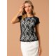 thumbnail image 2 of Blusa Manga Corta Allegra K Cuello Redondo Encaje Floral Mujer Negro M, 2 of 6
