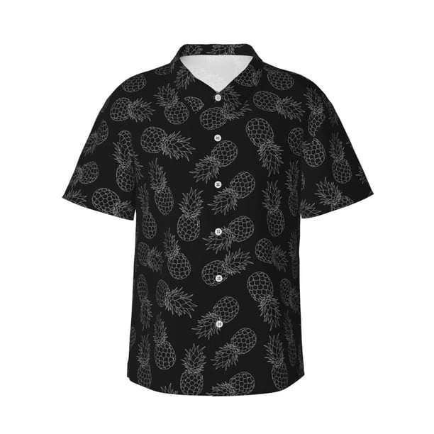 Fotbe White Pineapples Camisa Hawaiana para Hombre Unisex – Camisa Casual de Verano con Botones de Manga Corta de Algodón y Lino,Medium