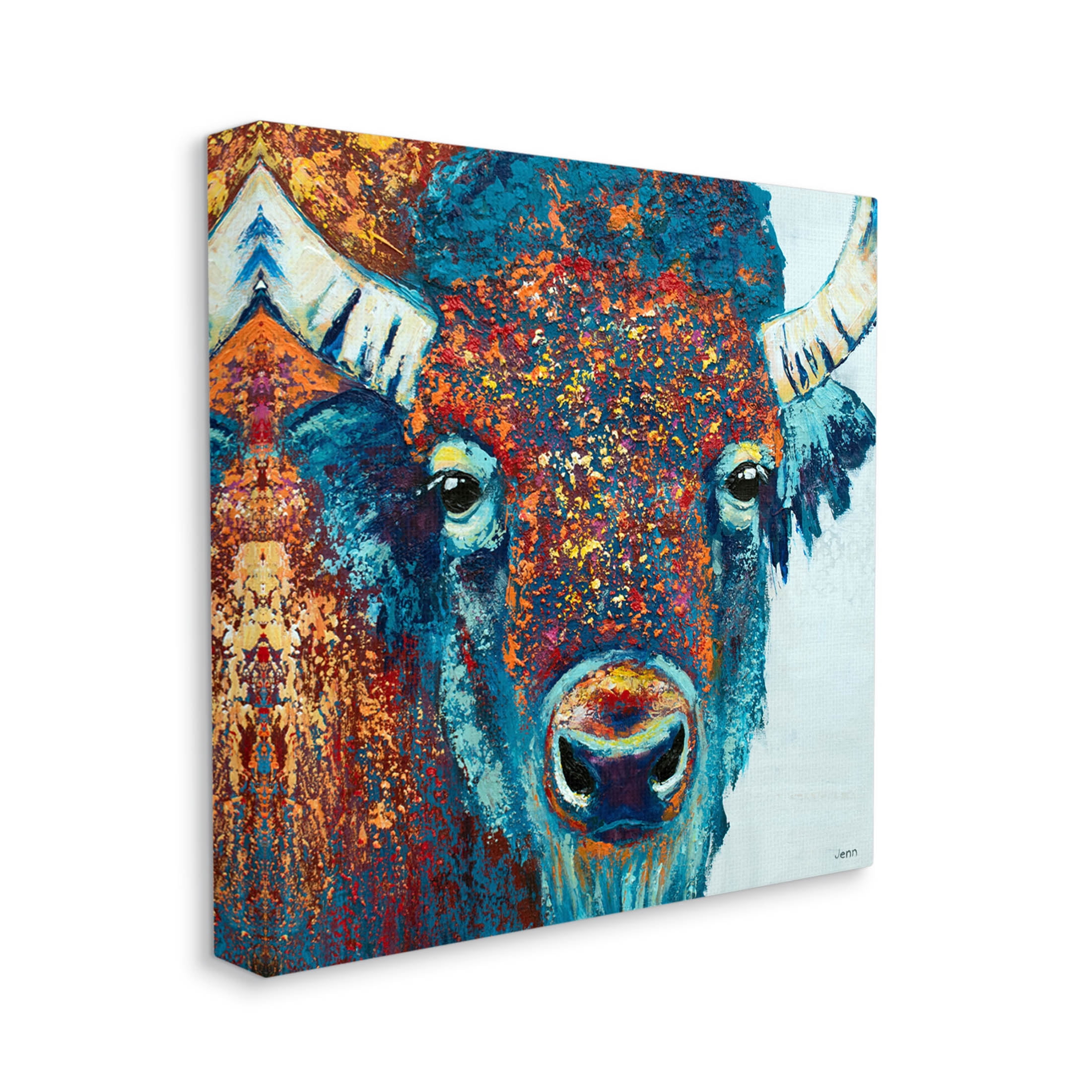 Bison Gazing Close Up Wildlife Animals & Insects Painting Gallery Wrapped Canvas Print Wall Art