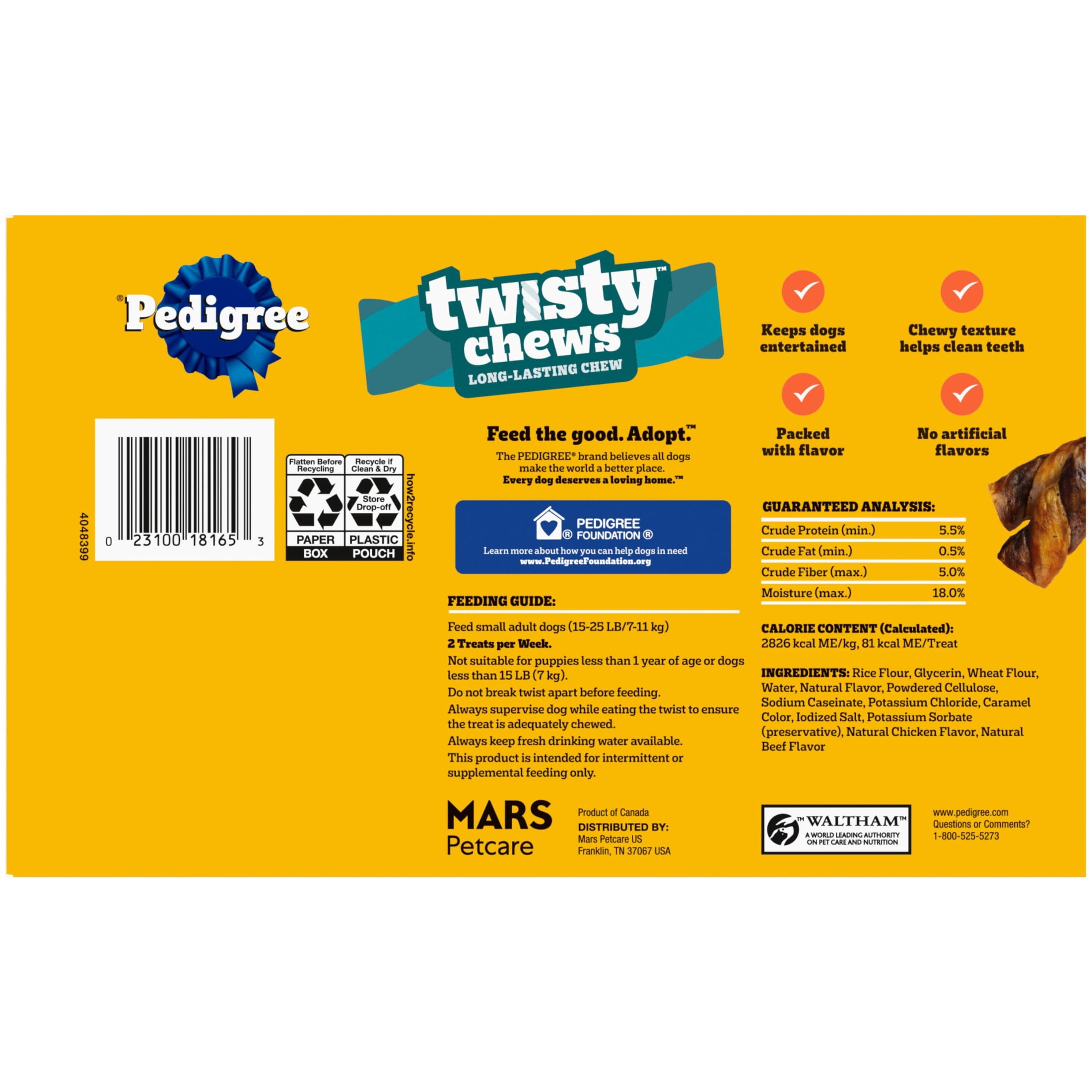 Pedigree Twisty Chews Long-Lasting Dog Treats Chicken & Beef Flavor, (4) 9.17 oz. Pouches