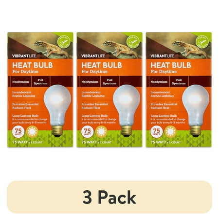 (3 pack) Vibrant Life Daylight Bulb for Reptiles, 75 Watts, Terrarium Habitat Lighting