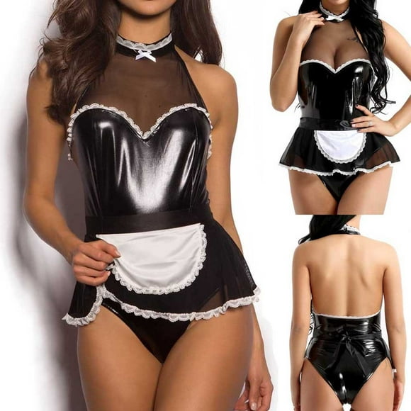 New Plus Size Leather Women Lingerie Underwear Nightgown Uniform Strapless Skirt