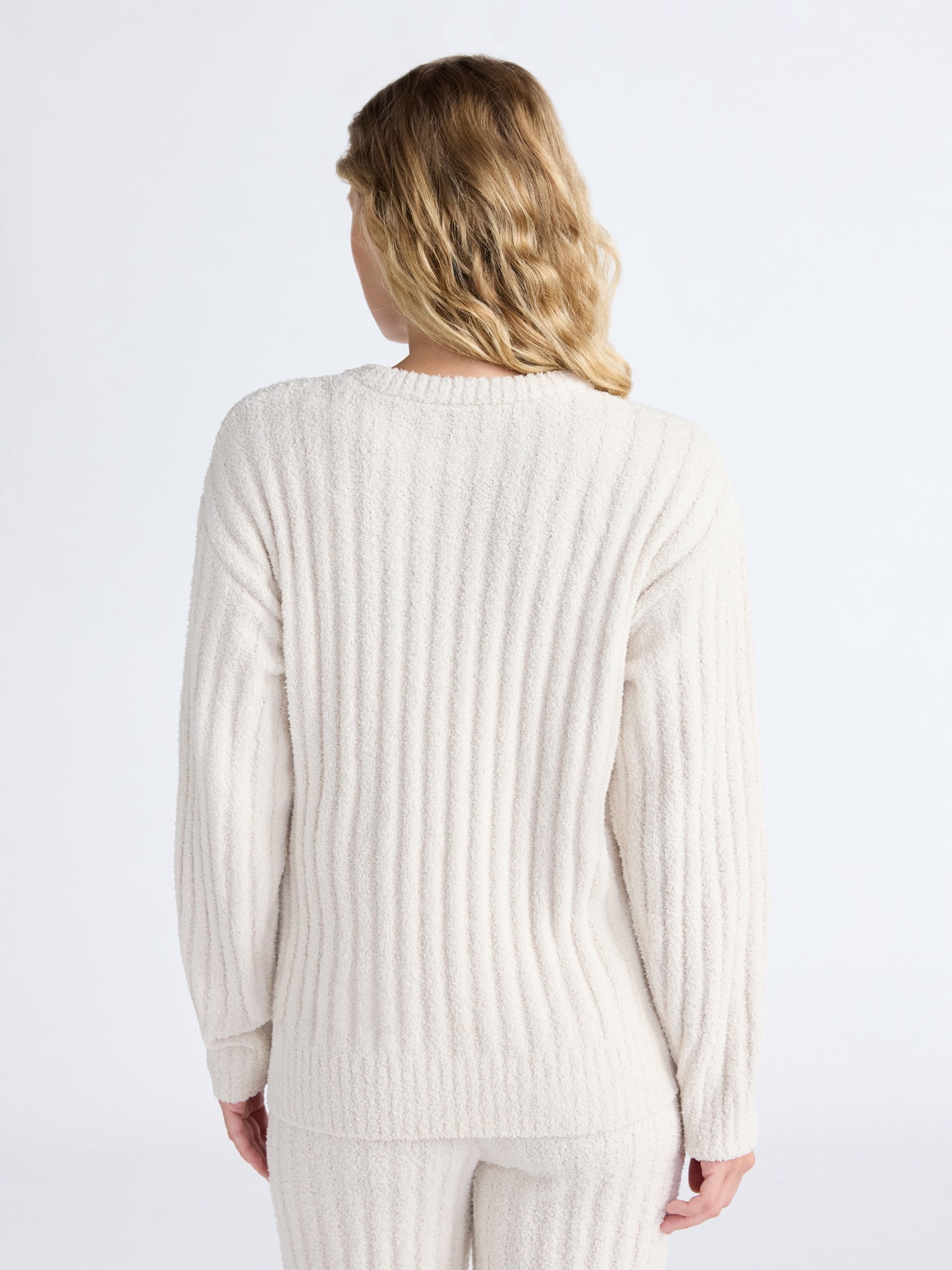 Joyspun Women's Sleepwear Ribbed Crewneck Top with Long Sleeves, Sizes XS-3X