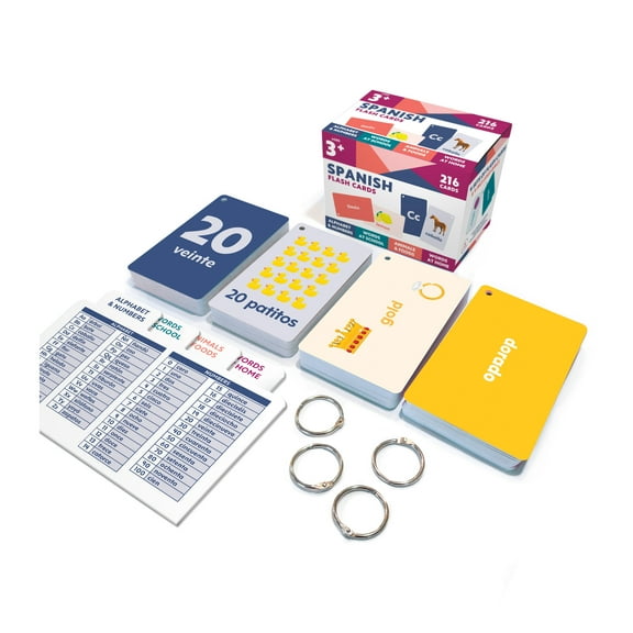 Carson Dellosa Spanish Flash Card Box Set (216 cards, 4 book rings, 4 dividers)