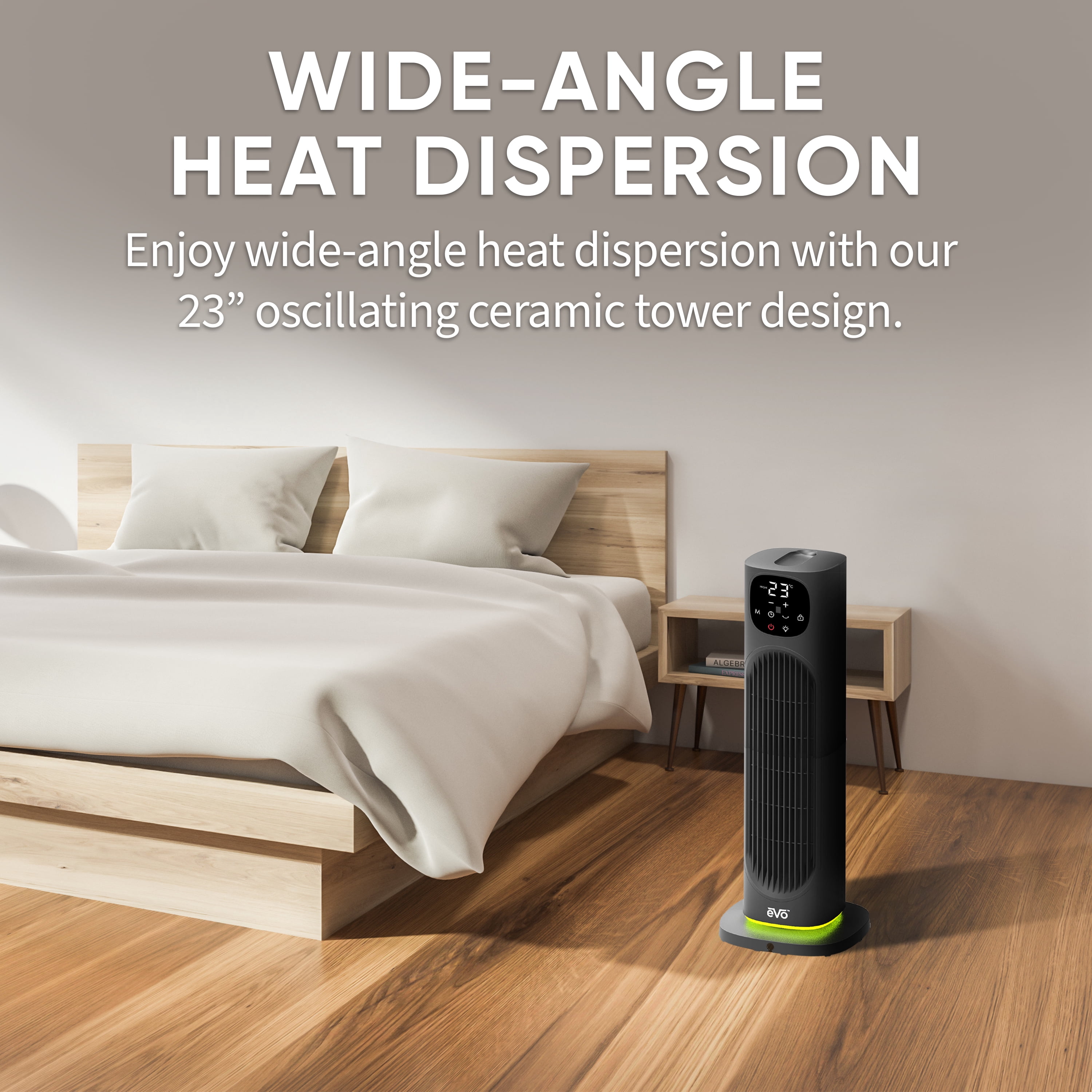 EVO Digital Tower Ceramic Heater (with Remote Control) – Automatically Conserves Energy, Tip Over Cutoff Switch, and Child Safety Lock