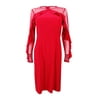 R&M Richards Women's Short Illusion Bodice And Sleeve Dress (8, Red)