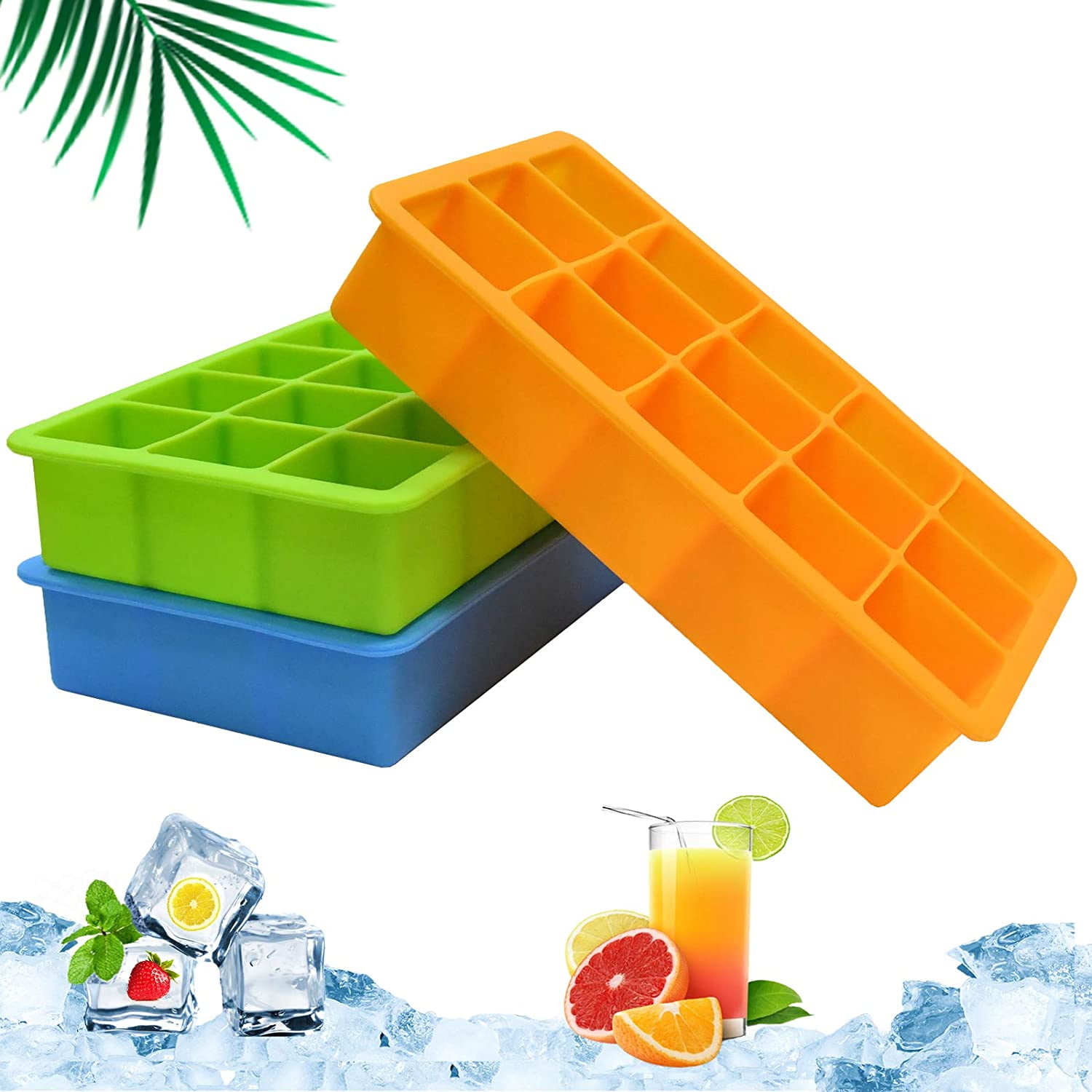 3 PACK Ice Cube Trays with Lids Easy-release Silicone Square Mold with Cover for 