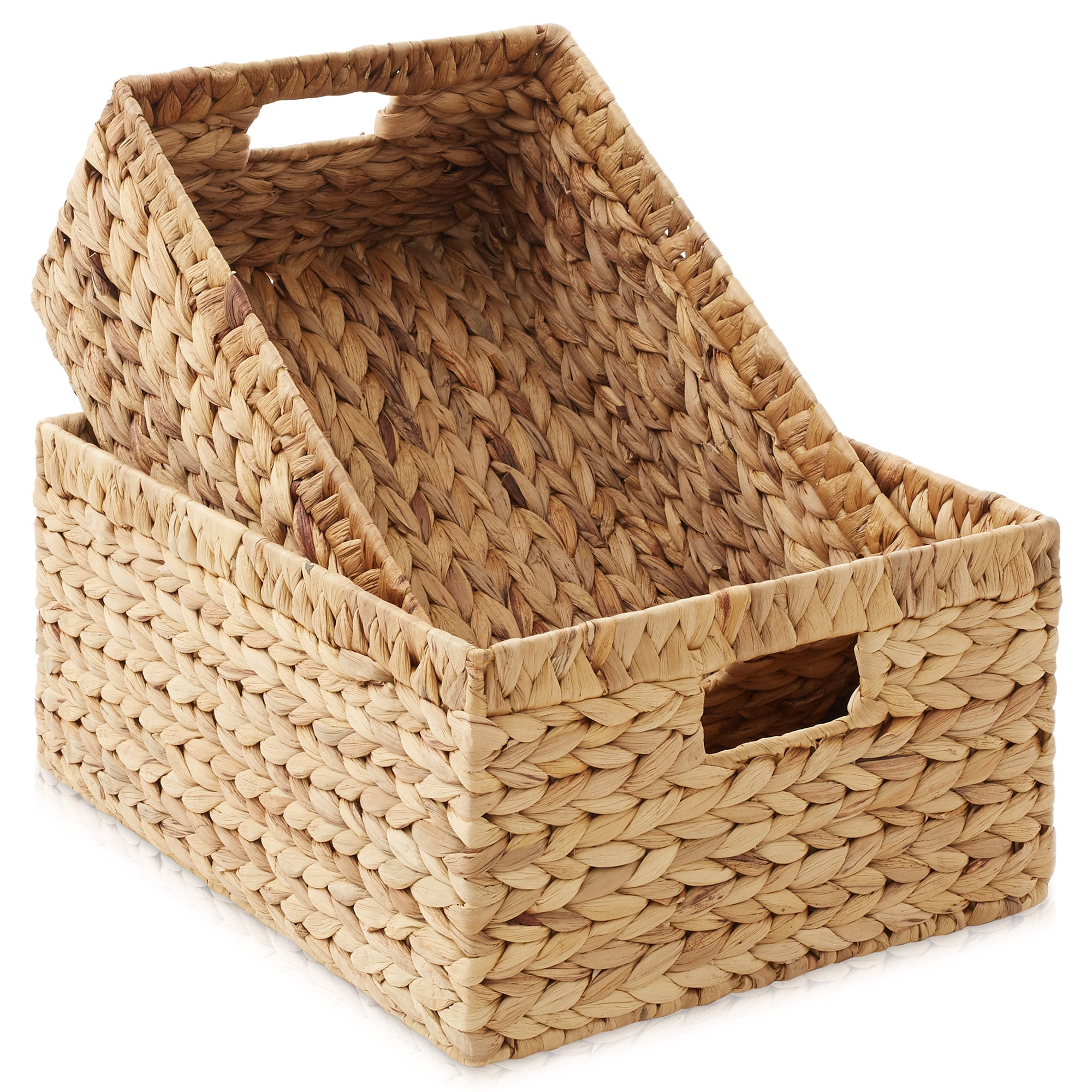 Casafield Water Hyacinth Storage Basket Set with Handles - 1-Jumbo, 1-Large Woven Organizers for Bathroom, Laundry, Pantry, Office, Shelves