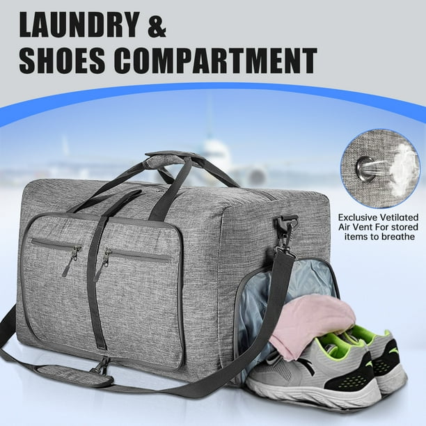 80l foldable travel duffel bag Gonex Large Duffle with Shoes Compartment for Travel, Gray This Gonex Travel Duffel Bag is a multipurpose bag with about 80 liters capacity 80L EXTRA LARGE Duffle Bag