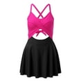 thumbnail image 4 of Linfrsh Women Cutout One Piece Skirt Swimsuit V Neck Wrap Tie Back Swimdress Tummy Control Bathing Suits Hot Pink,XL, 4 of 5