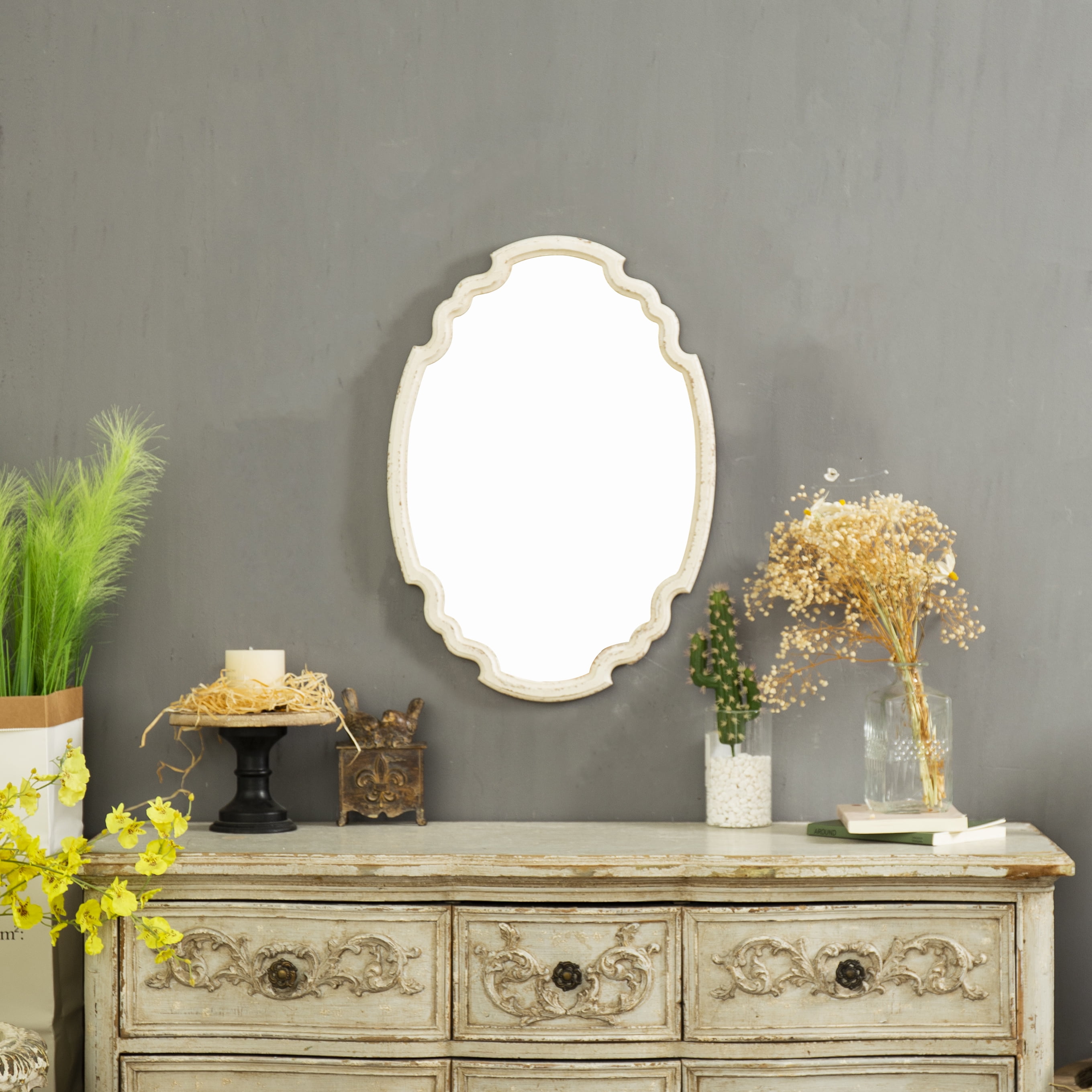 Sintosin Farmhouse Antique Accent Oval Wall Mirror, 16 Sintosin Farmhouse Antique Accent Oval Wall Mirror, 16