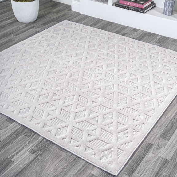 JONATHAN Y IBIZA 5' Square Area Rug, Talaia Neutral Geometric - Ivory, IBZ102D-5SQ