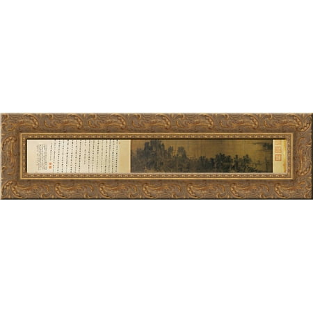 Mountain River Solid Wood - Intimate Scenery of River and Mountains 24x10 Gold Ornate Wood Framed Canvas Art by Li Tang