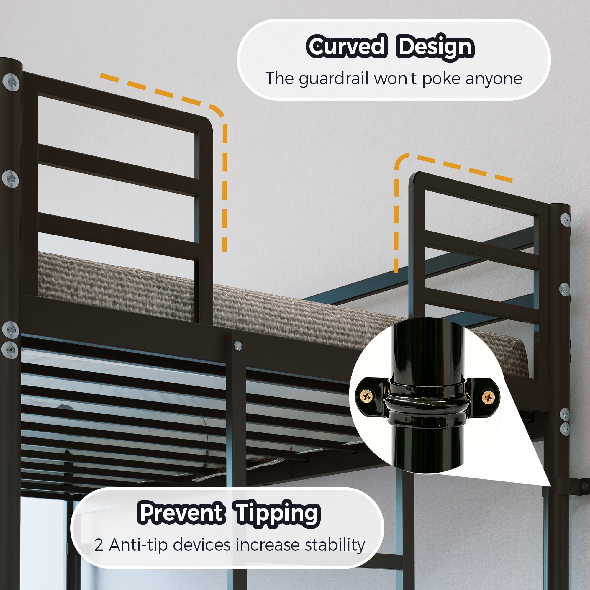Bunk Bed with Ladder and high Guardrail, Able to Split, Metal Bunk Bed, Storage Space, Noise Free,Twin Over Twin Size,Black