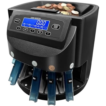 Coin Counter, USD Coin Sorter 270 Coins/Minute, 2000 Coins Capacity Automatic Electric Change Counter with LCD Display, can sort ¢1 ¢5 ¢10 ¢25 $1 Coins$$Office