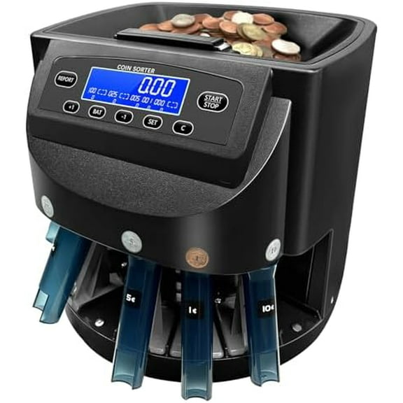 Coin Counter, USD Coin Sorter 270 Coins/Minute, 2000 Coins Capacity Automatic Electric Change Counter with LCD Display, can sort ¢1 ¢5 ¢10 ¢25 $1 Coins$$Office