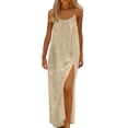 thumbnail image 2 of longantii Cami Dresses for Women Sleeveless Cami Lounge Dress Backless Summer Split Dress Beach Maxi Sundresses with Back Tie Beige XL, 2 of 7