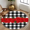 thumbnail image 3 of Round Area Rug 6 Ft, Valentine's Day Washable Non-Slip Circle Carpet for Living Room/Bedroom, Red Rose Flowers Buffalo Plaid Romantic Low-Profile Indoor Mats Collection Rugs for Residential, 3 of 7