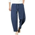 thumbnail image 3 of Migroa Men's Casual Cotton Linen Pants Yoga Beach Loose Fit Casual Elastic Waist Drawstring Summer Harem Baggy Trousers with Pockets Casual Summer Beach Pants Blue 2XL, 3 of 3