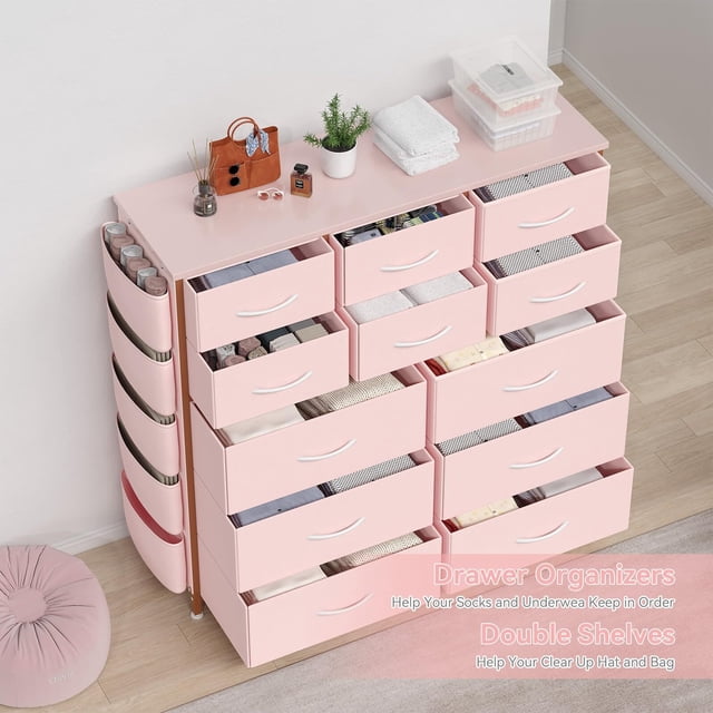 Ourlova Commode pour Chambre, Tour de Rangement en Tissu avec 12 Tiroirs, Tour de Rangement à 12 Tiroirs, Commode avec Bacs