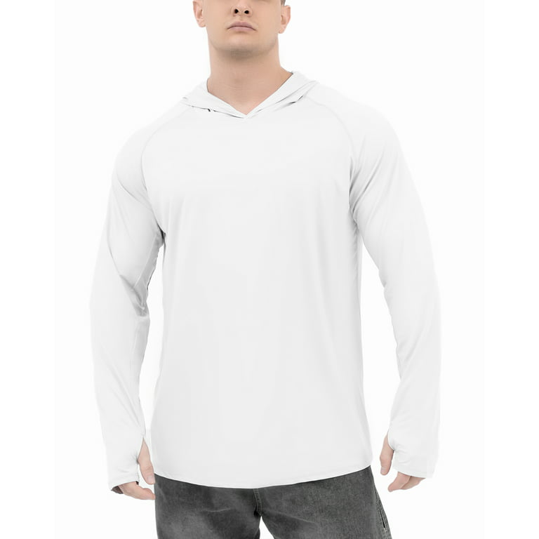 Men's UPF 50+ Sun Protection Hoodie Shirts Long Sleeve SPF/UV Lightweight  Quick Dry Fishing Hoodie Rash Guard Thumb Holes Shirt Fishing Hiking  Mountaineering Outdoor, White, XL 
