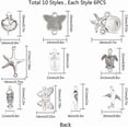 thumbnail image 2 of 1 caja de 60 conectores de animales de plata con doble agujero, estilo tibetano, con forma de tortuga, concha marina, búho y mariposa., 2 of 9
