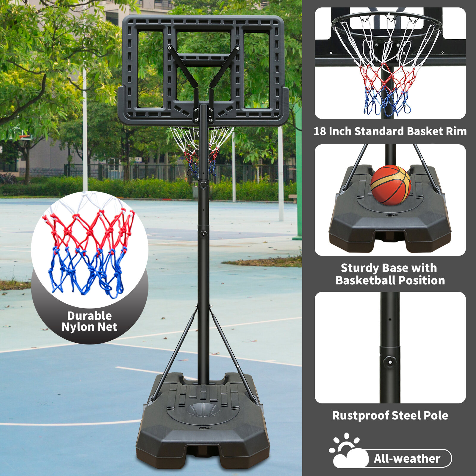 Basketball Hoop Portable Basketball Hoop Height Adjustable basketball hoop stand 6.5ft - 10ft with 44 Inch Backboard and Wheels for Adults Teens Outdoor Indoor,Basketball Goal