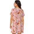 thumbnail image 2 of Bixox Pink Cockatoo Birds Pattern Women's Nightgown, Soft & Breathable Sleepwear, Round Neck Knee-Length Pajama Dress,Loungewear for Home & Sleep, 2 of 7