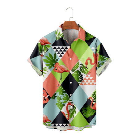 

MLFU Mens Flamingo Short Sleeve Button Up Shirts Tropical Comfortable Tees Crewneck Blouses for Men Women