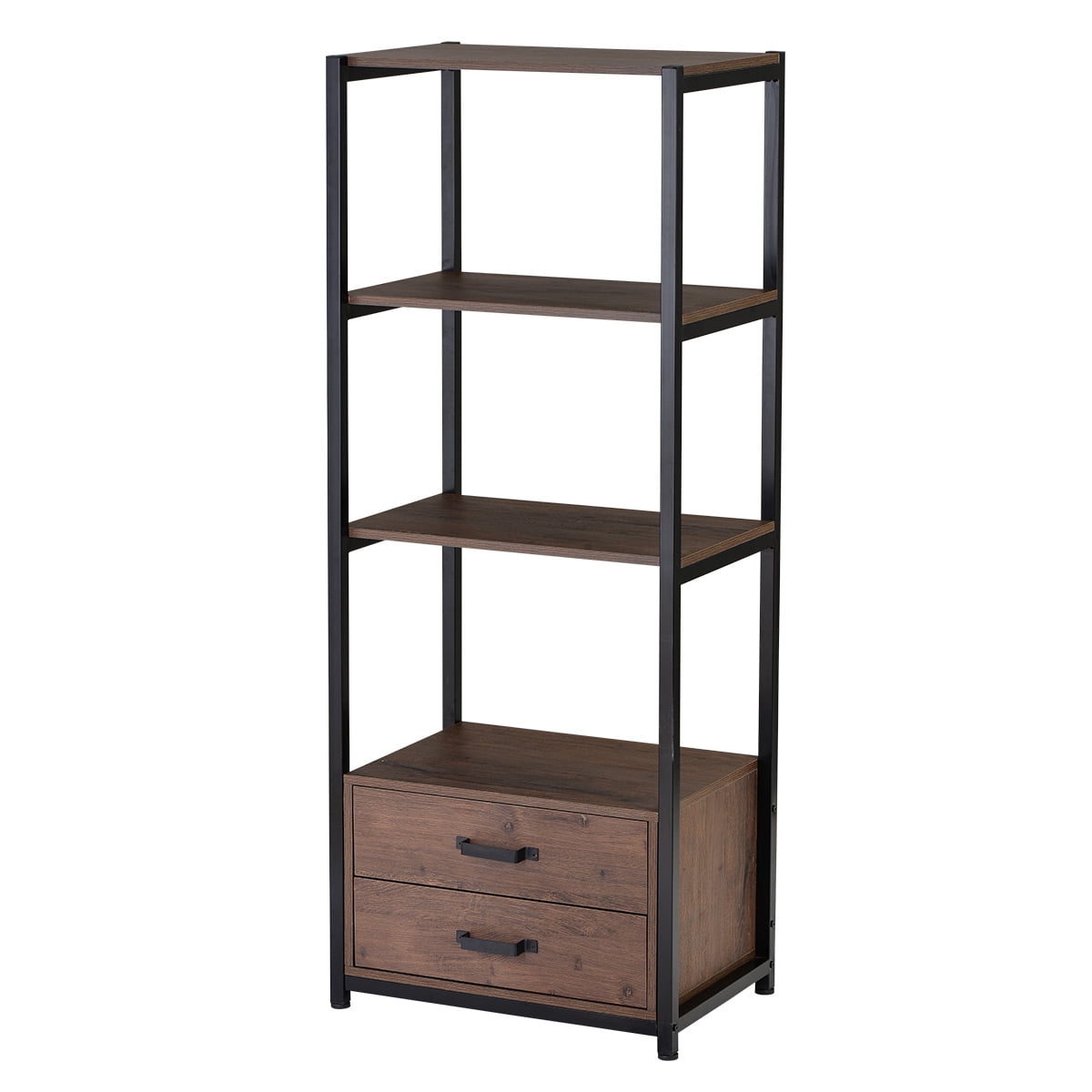 Kepooman 4-Tier Rustic Standing Bookshelf with 4 Open Storage Shelves & 2 Drawers, 23.6"L x 15.7"W x 59.8"H, Brown Kepooman 4-Tier Rustic Standing Bookshelf with 4 Open Storage Shelves & 2 Drawers, 23.6"L x 15.7"W x 59.8"H, Brown