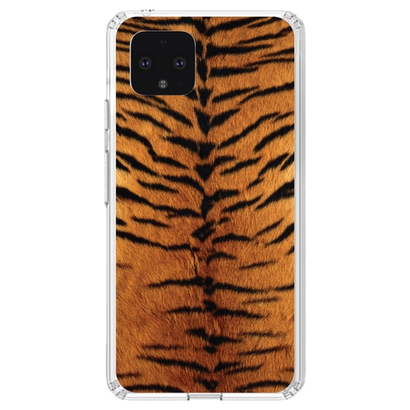 DistinctInk Clear Shockproof Hybrid Case for Google Pixel 4 (5.7" Screen) - TPU Bumper, Acrylic Back, Tempered Glass Screen Protector - Yellow Black Tiger Fur Skin Print - Animal Print